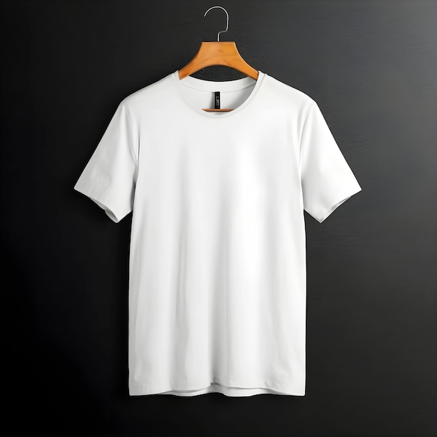 a white t shirt hanging on a black wall plain white tshirtgenerated ai