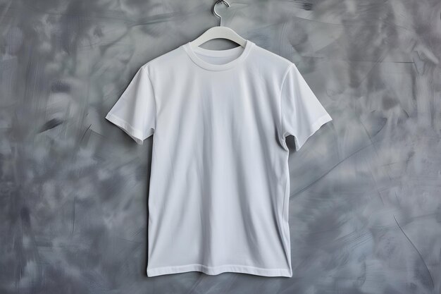 a white t - shirt hanging on a hanger with a white t - shirt hanging on it