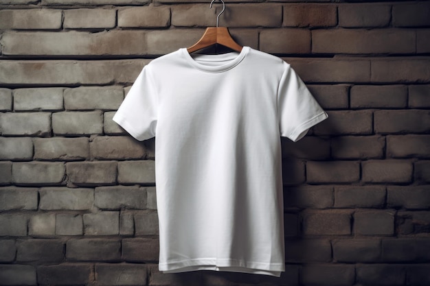 A white t - shirt hanging on a wall