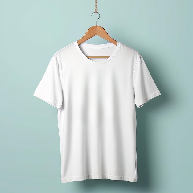 a white t shirt Hanging on a Wooden Hanger