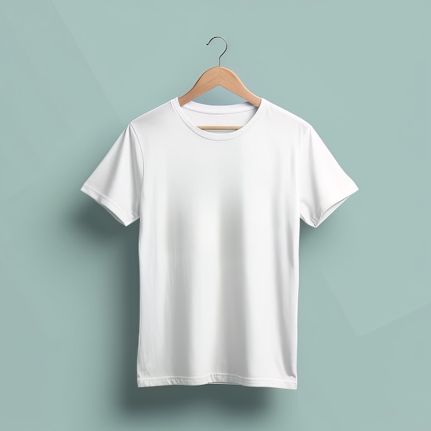 a white t shirt Hanging on a Wooden Hanger