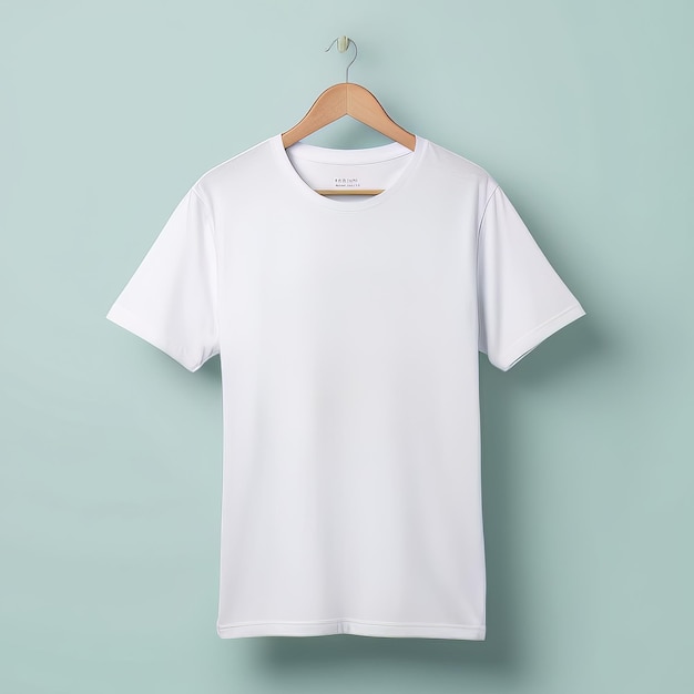 a white t shirt Hanging on a Wooden Hanger