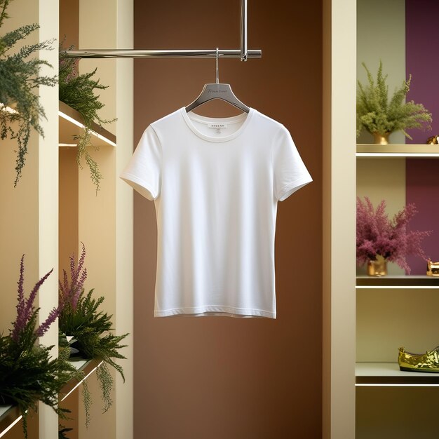 Photo a white t shirt hangs on a hanger