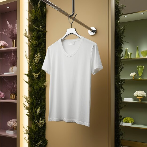 Photo a white t shirt hangs on a hanger