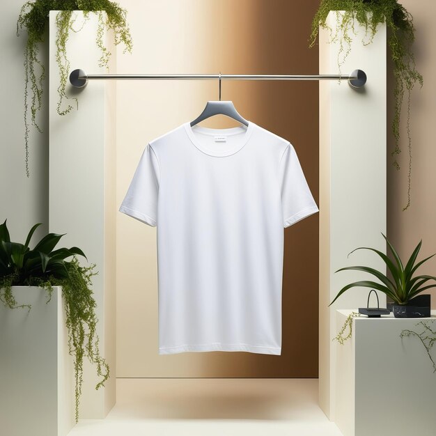 Photo a white t shirt hangs on a hanger