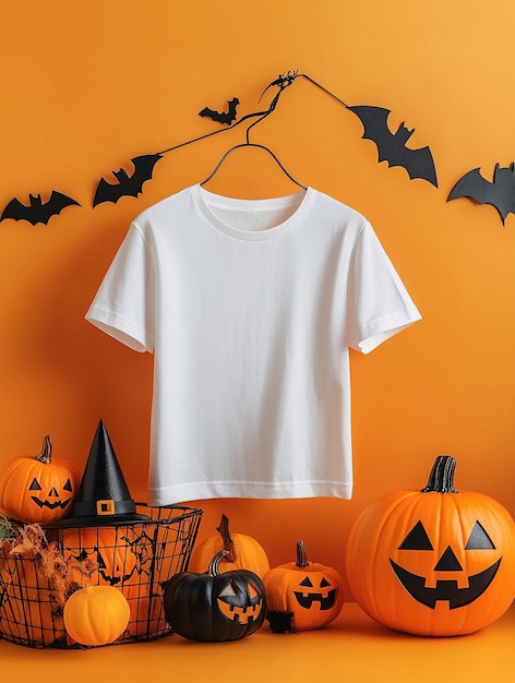 white t shirt mockup on halloween background