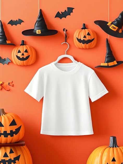 white t shirt mockup on halloween background