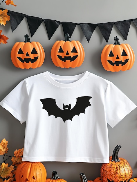 white t shirt mockup on halloween background