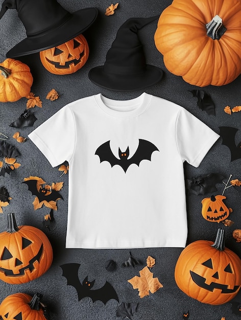 white t shirt mockup on halloween background