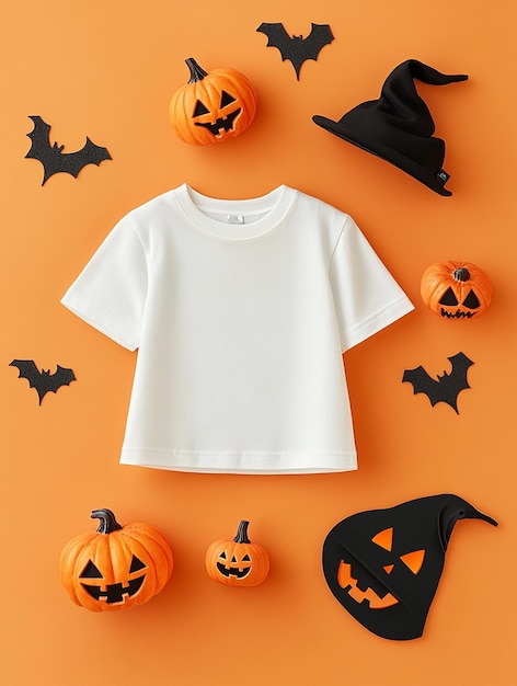 white t shirt mockup on halloween background