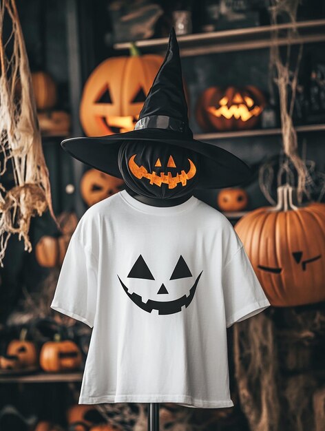 white t shirt mockup on halloween background