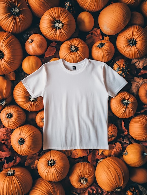 Photo white t shirt mockup on halloween background