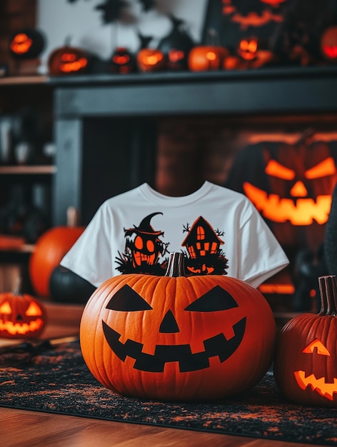 white t shirt mockup on halloween background