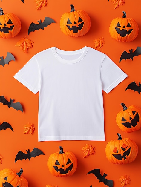 white t shirt mockup on halloween background