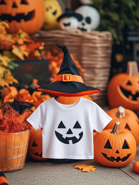 white t shirt mockup on halloween background