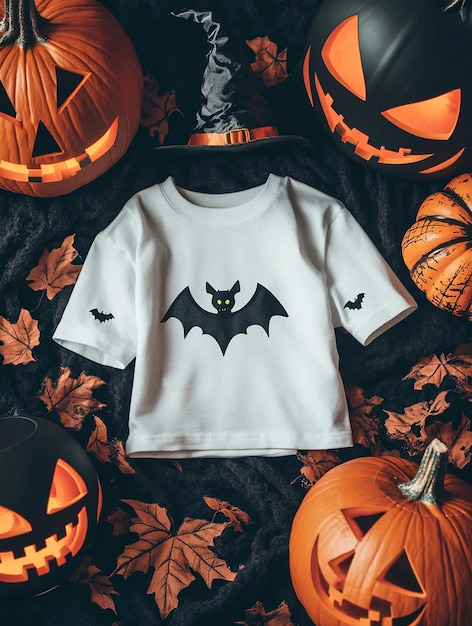 white t shirt mockup on halloween background