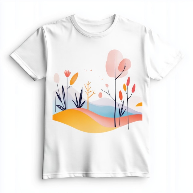 White T Shirt Mockup with Abstract Floral Design