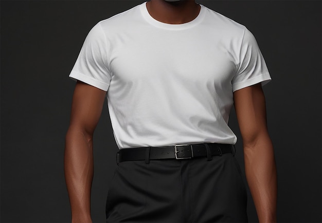 A white t shirt with a black belt Mockup Ai Images