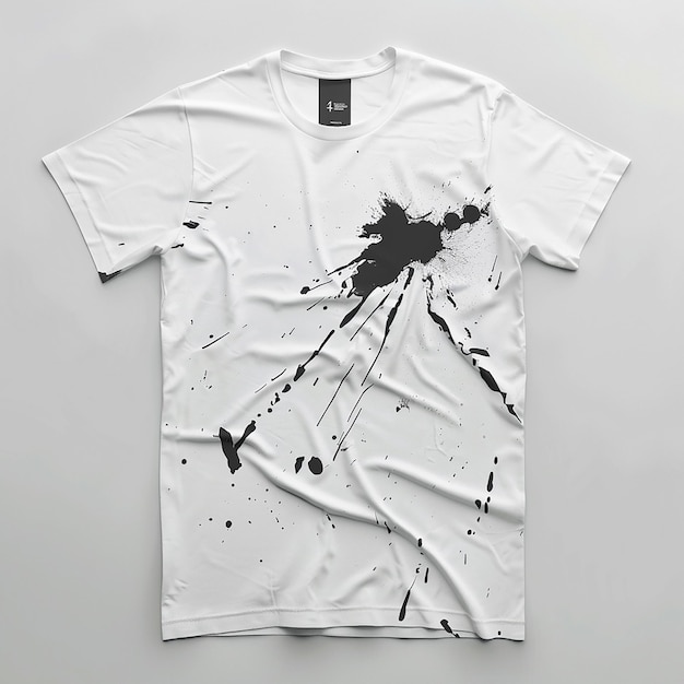 a white t shirt with a black and white design on the front