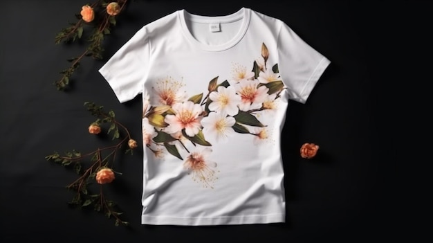 A white t - shirt with a floral pattern on it