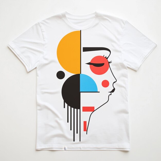 Photo a white t shirt with a geometric abstract face design printed on it this is a mockup that can be use