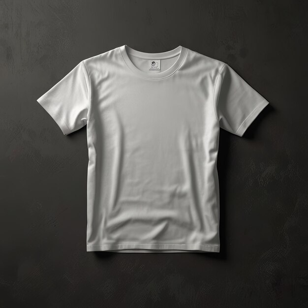 a white t shirt with a letter on it is hanging on a black wall