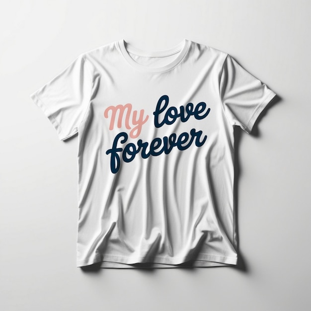 a white t shirt with my love forever written on it