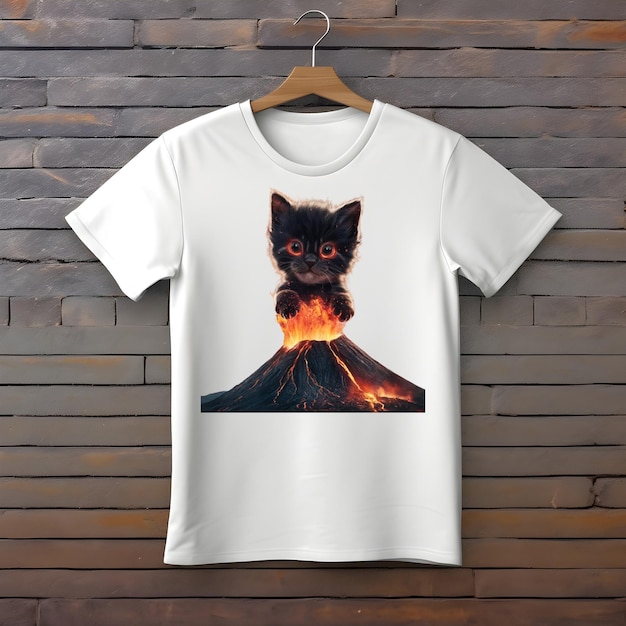 a white t shirt with a picture of a black cat on it