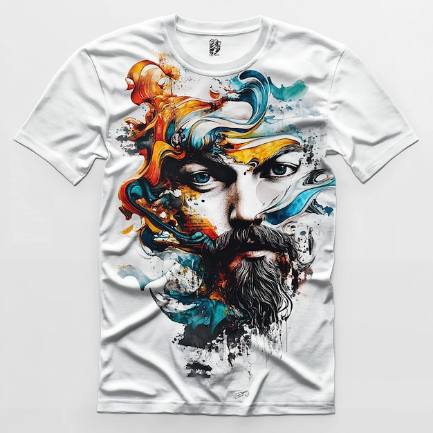 a white t shirt with a picture of a man with a beard and a beard