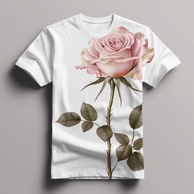 Photo a white t shirt with a pink rose on the front