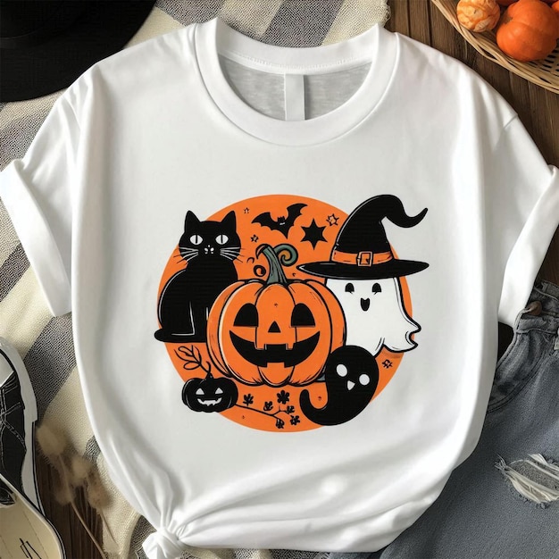 Photo a white t - shirt with a pumpkin on it that says pumpkins