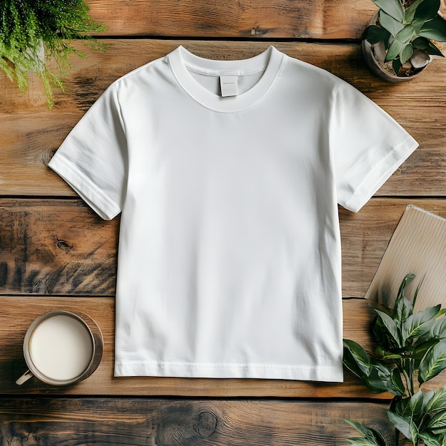 Photo a white t shirt with a white t shirt on a wooden table