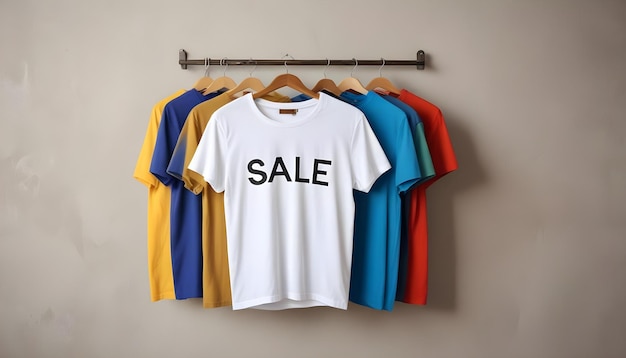 a white t shirt with the word sale on it