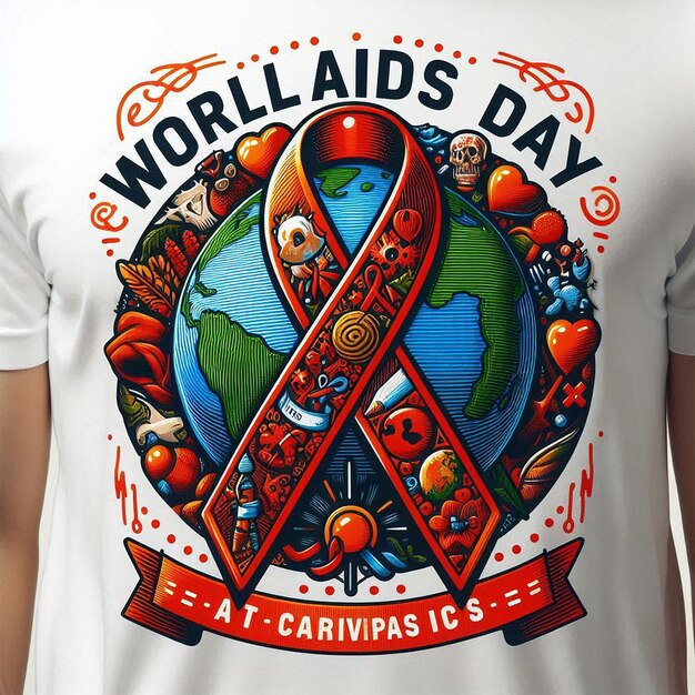 a white t shirt with a world aids day on it