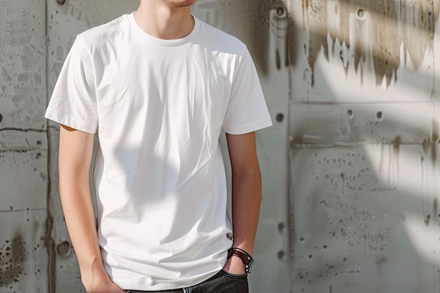 Photo white t shirt on a young man mock up for design