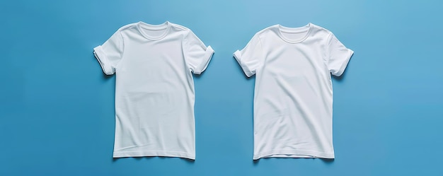 Photo white t shirts are lined up on a blue background