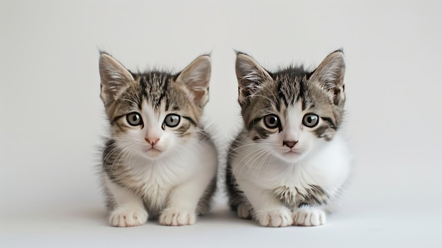 White and tabby kitten with alert expression on white background perfect for highlighting pet curiosity