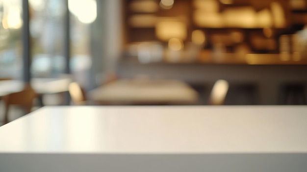 Photo white table in blurred cafe interior