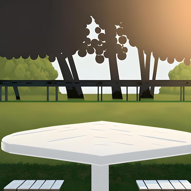 White table park with bench background