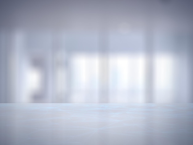 The white table for products is showcased with blurred laboratory background.