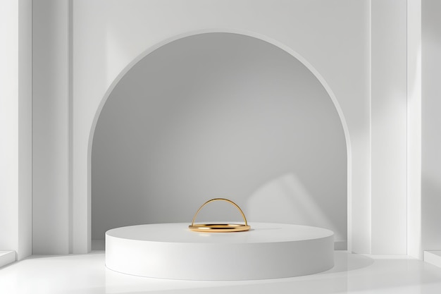 Photo a white table with a gold ring on it and a white table with a white box on it