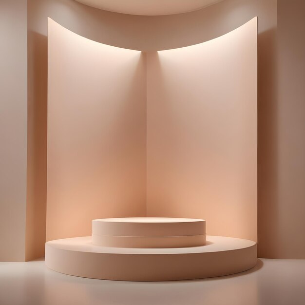 a white table with a light on it and a white pedestal in the middle