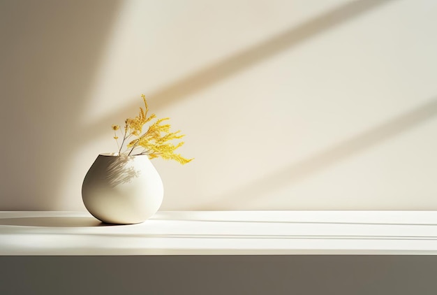 a white table with light and shadow blurry background