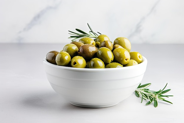 White table with stuffed olives Mediterranean style