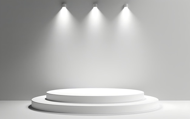 a white table with a white table and lights on it