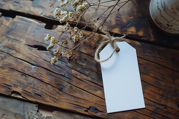 Photo a white tag tied to a wooden table