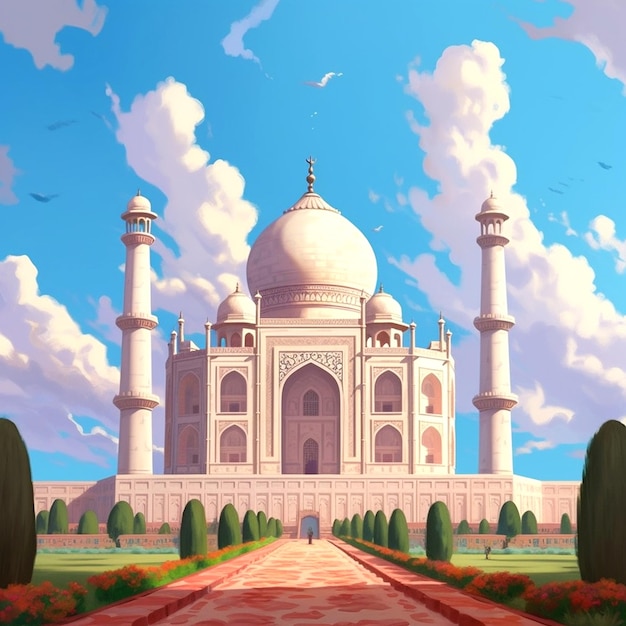 white taj mahal with a blue sky