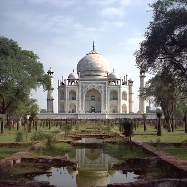 white taj mahal with a blue sky