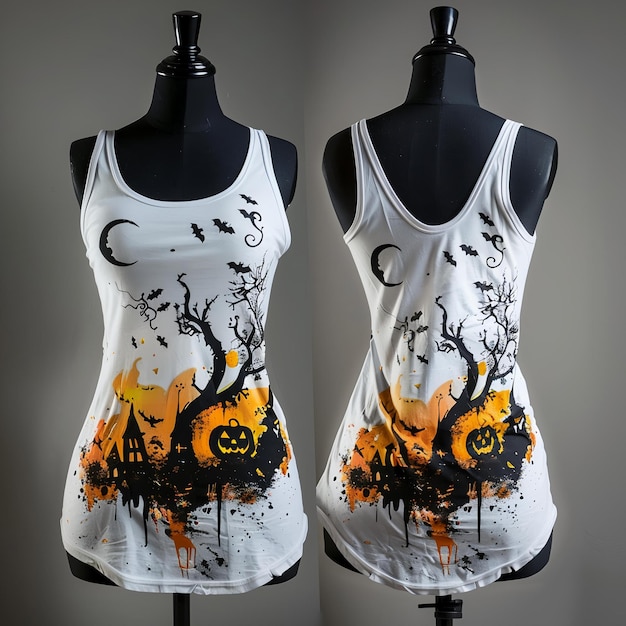 Photo a white tank top with a black and orange pumpkin on it