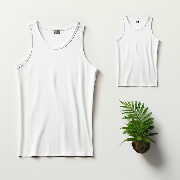 Photo a white tank top with a plant on it and a plant next to it